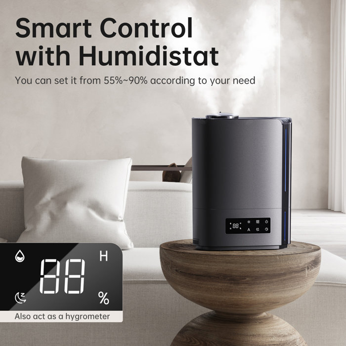 Kloudic 1.6 Gallons Cool Mist Ultrasonic Humidifier with Humidistat and